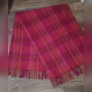 Donegal Design Throw Blanket Mohair Wool Pink Purple Plaid with Fringe